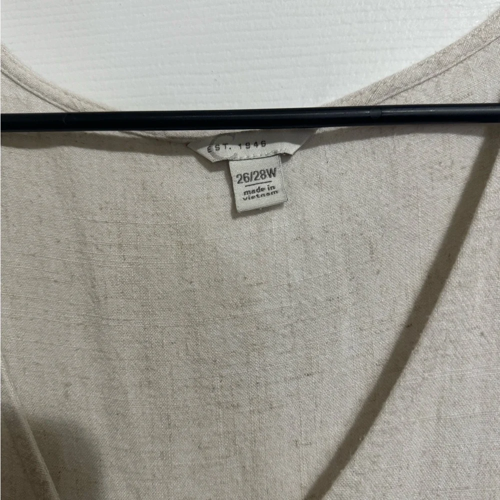 Cream Button-Down V-Neck canvas Dress - Picture 3 of 5